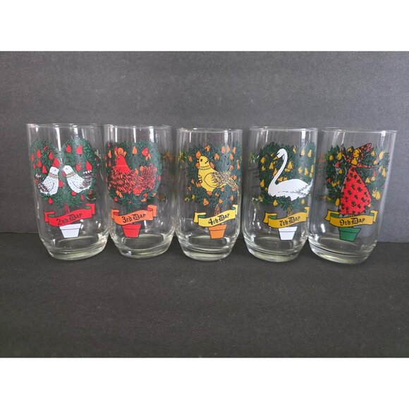 Set Of 5 Vintage Pepsi Christmas "12 Days Of Christmas" Drinking Glasses - Picture 1 of 7